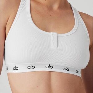 ALO Yoga White Icon Ribbed Henley Sports Bra Large